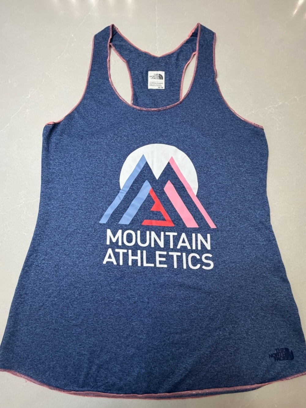 The North Face Blue Racerback Tank with Pink & Light Blue Accents, Women’s M